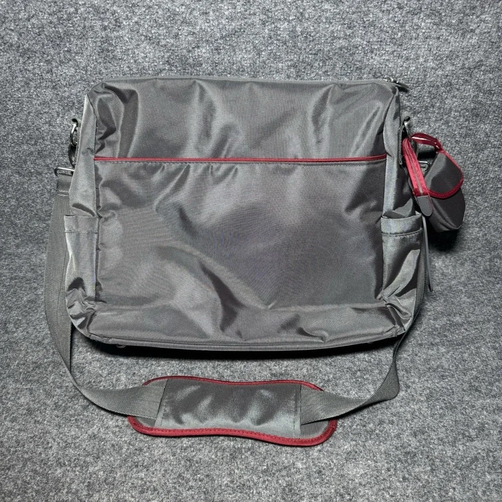 JJ Cole Gray Red Diaper Bag Tote w/ Accessories Shoulder Bag Set Messenger Bag